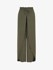Pantalon tulipe uni à taille élastiquée - Kaki - 1