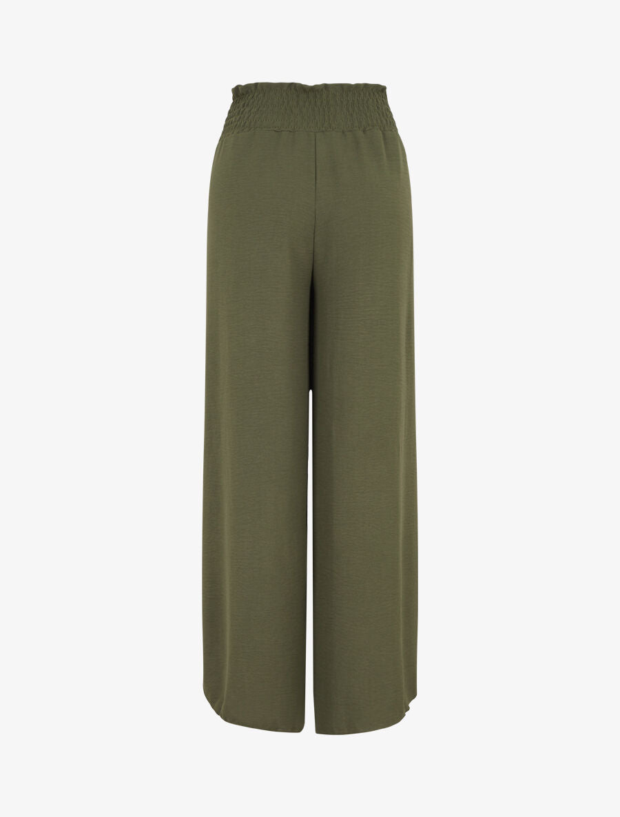 Pantalon tulipe uni à taille élastiquée - Kaki - 2