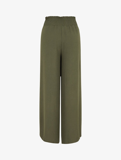 Pantalon tulipe uni à taille élastiquée - Kaki - 2