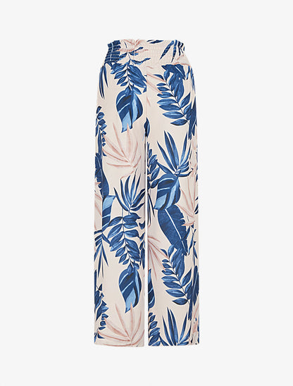 Pantalon tulipe imprimé tropical à taille élastiquée - Marine - 2