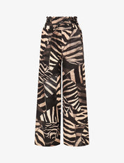 Pantalon à taille haute élastiquée imprimé animal - Beige - 4