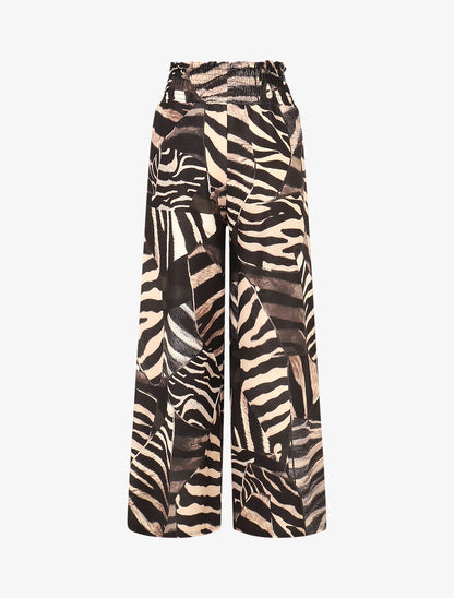 Pantalon à taille haute élastiquée imprimé animal - Beige - 2