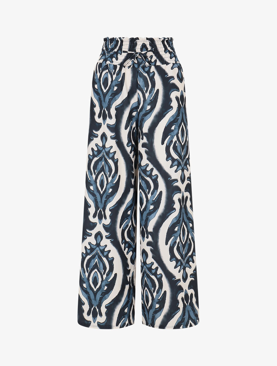 Pantalon à taille haute élastiquée imprimé abstrait - Marine - 1