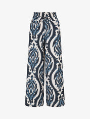 Pantalon à taille haute élastiquée imprimé abstrait - Marine - 1