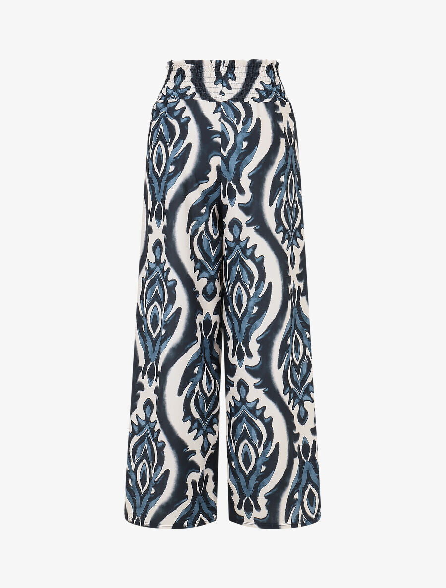 Pantalon à taille haute élastiquée imprimé abstrait - Marine - 2