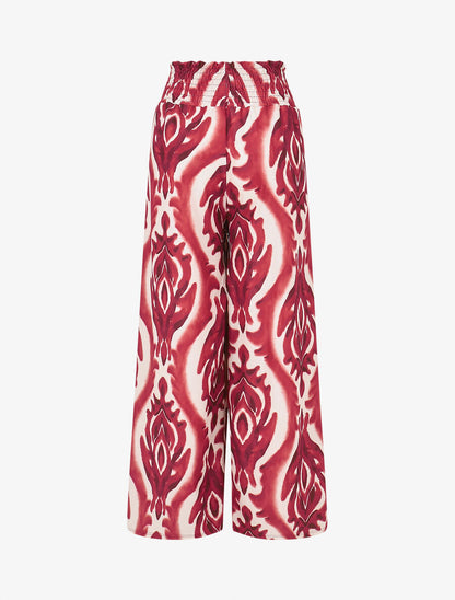Pantalon à taille haute élastiquée imprimé abstrait - Bordeaux - 2