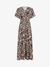 Robe longue manches courtes imprimé graphique - Noir - 1