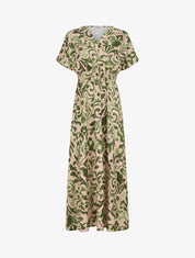 Robe longue manches courtes imprimé graphique - Kaki - 1