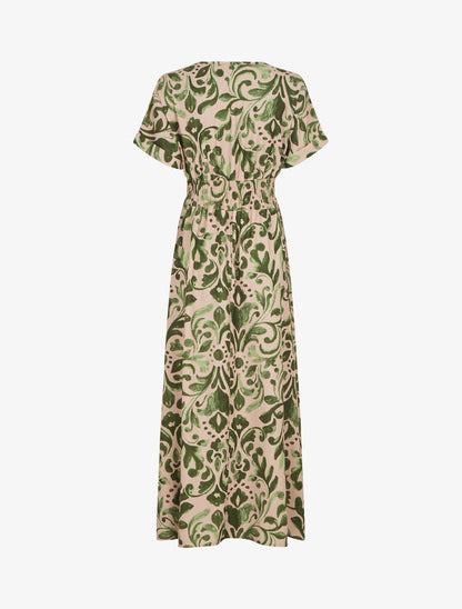 Robe longue manches courtes imprimé graphique - Kaki - 2