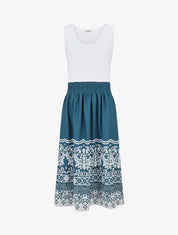 Robe midi évasée sans manches imprimé floral - Bleu canard - 1