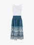 Robe midi évasée sans manches imprimé floral - Bleu canard - 1