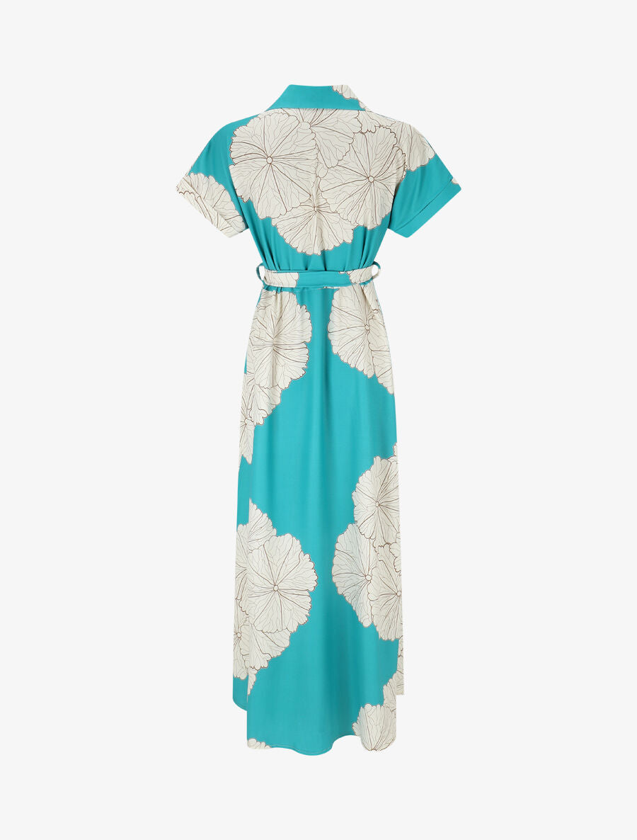 Robe chemise longue imprimé floral - Turquoise - 2