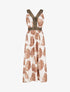 Robe longue à détail irisées et imprimé floral - Camel - 1