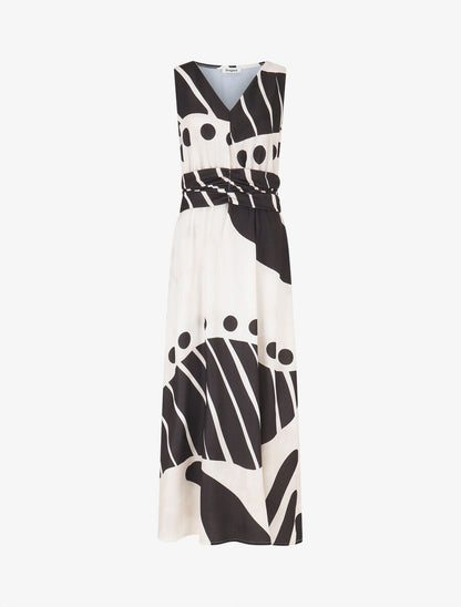 Robe longue élastiquée imprimé fantaisie - Beige - 1