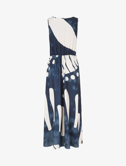 Robe longue élastiquée imprimé fantaisie - Marine - 2