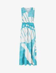 Robe longue élastiquée imprimé fantaisie - Turquoise - 1