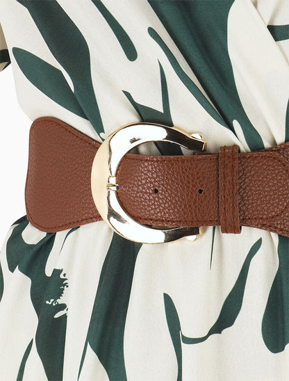 Robe longue à cache-coeur imprimé abstrait - Kaki - 3