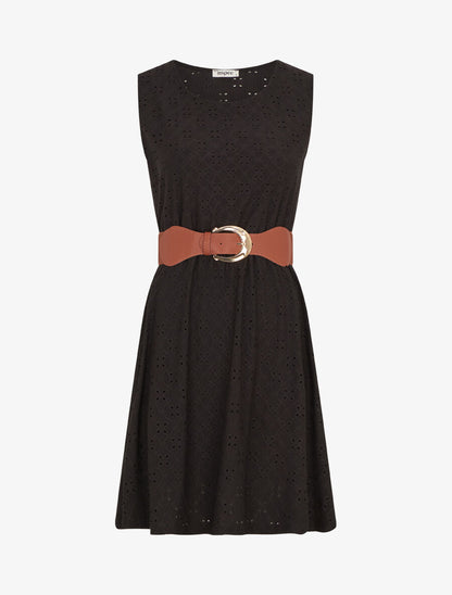 Robe droite unie et ajourée - Noir - 1