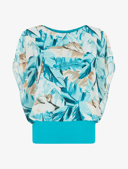 Top en voile à manches volantées imprimé feuillage - Turquoise - 4