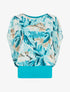 Top en voile à manches volantées imprimé feuillage - Turquoise - 4