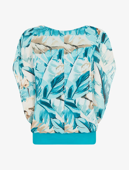 Top en voile à manches volantées imprimé feuillage - Turquoise - 2