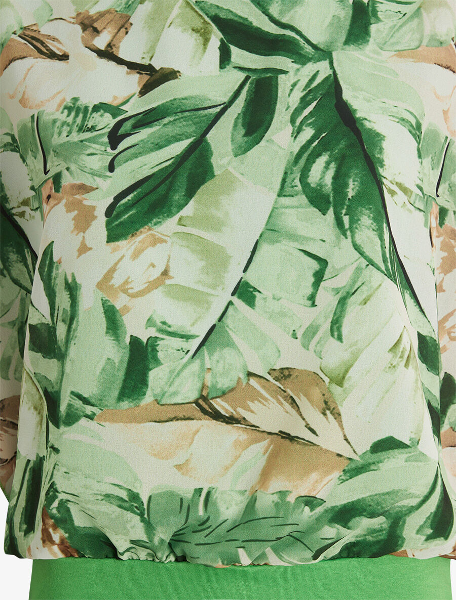Top en voile à manches volantées imprimé feuillage - Vert fluo - 3