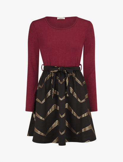 Robe patineuse à imprimés dorés - Lie de vin - 4