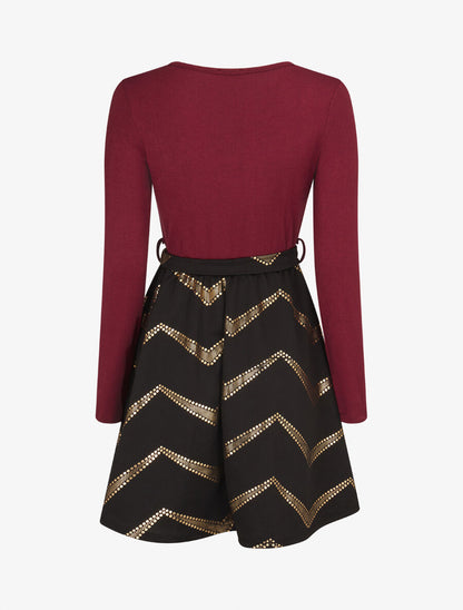Robe patineuse à imprimés dorés - Lie de vin - 2