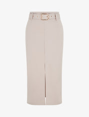 Jupe droite mi-longue unie - Beige - 1