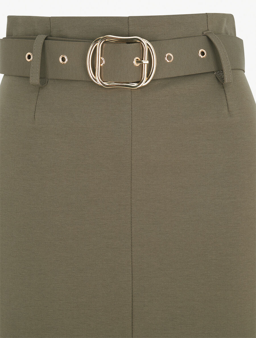 Jupe droite mi-longue unie - Kaki - 3