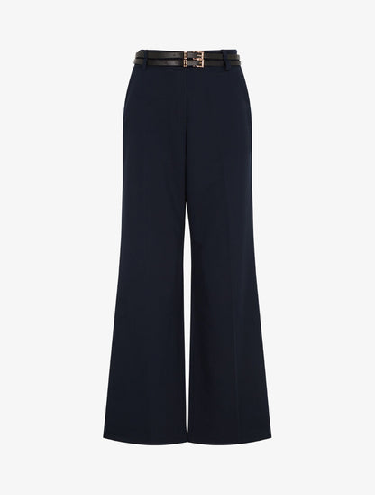 Pantalon droit taille haute ceinturée - Marine - 4