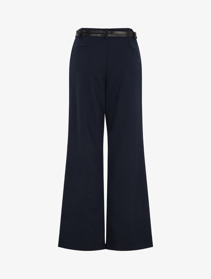 Pantalon droit taille haute ceinturée - Marine - 2