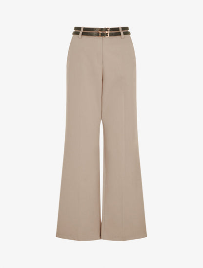 Pantalon droit taille haute ceinturée - Taupe clair - 1