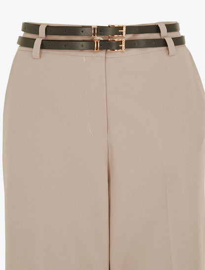 Pantalon droit taille haute ceinturée - Taupe clair - 3