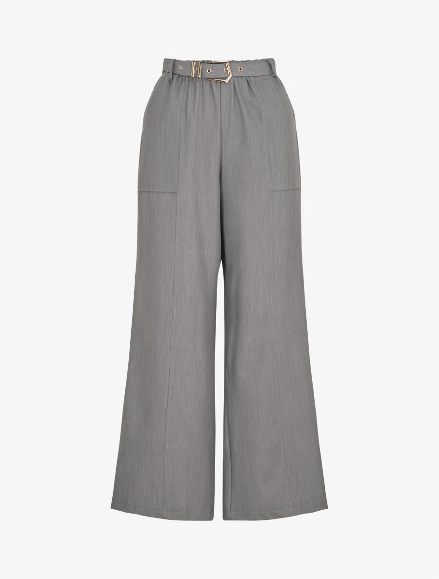 Pantalon ample à taille élastiquée - Gris - 1