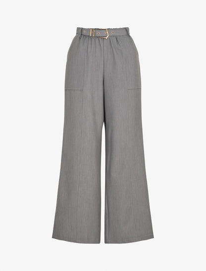 Pantalon ample à taille élastiquée - Gris - 1