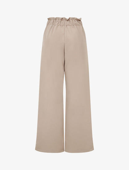 Pantalon droit taille haute élastiquée - Taupe - 2
