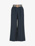 Pantalon uni à taille élastiquée - Marine - 1