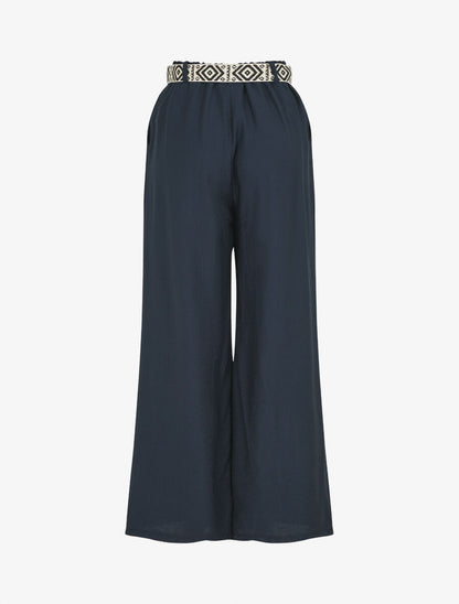 Pantalon uni à taille élastiquée - Marine - 2