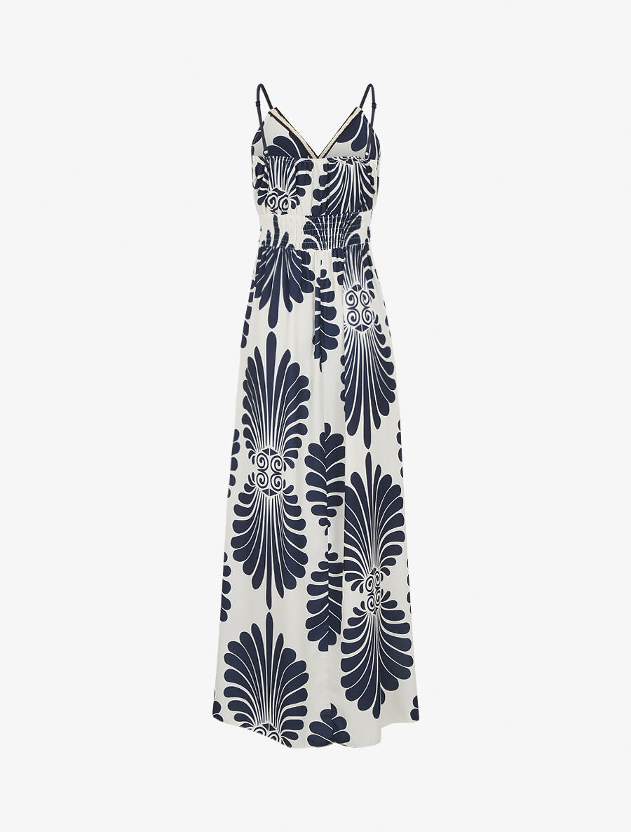 Robe longue à taille élastiquée imprimé fantaisie - Marine - 2