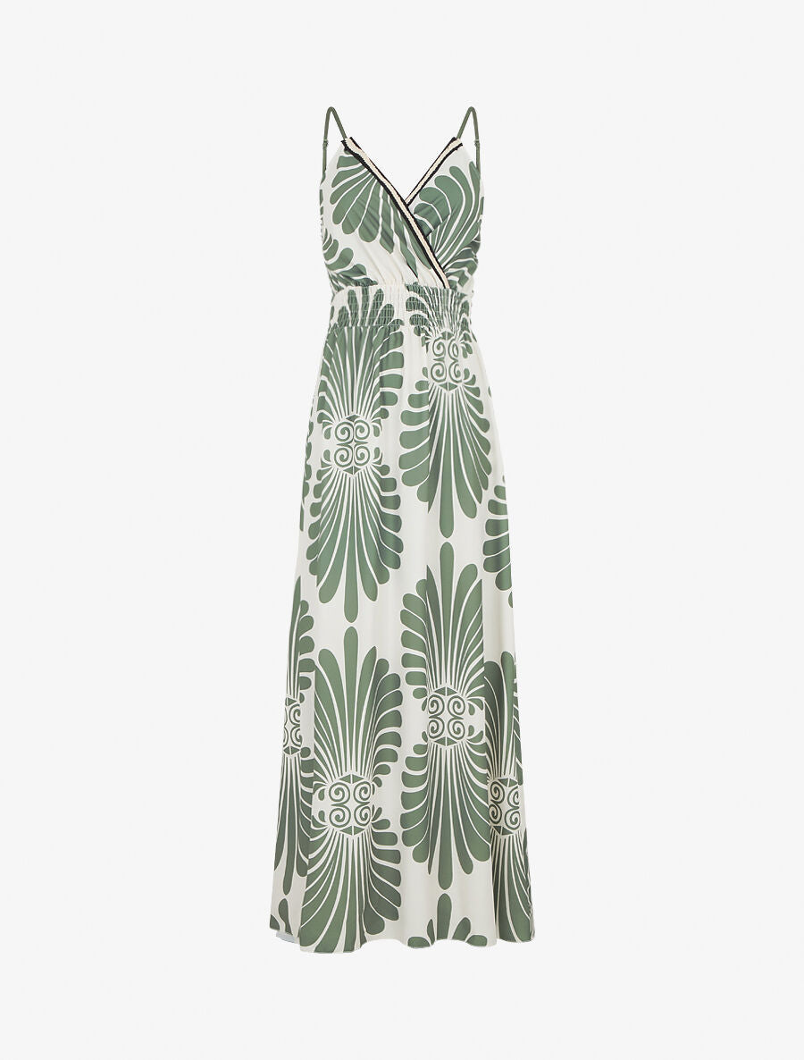 Robe longue à taille élastiquée imprimé fantaisie - Kaki - 1