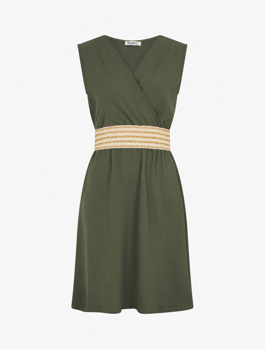 Robe unie à bande élastiquée - Kaki - 1