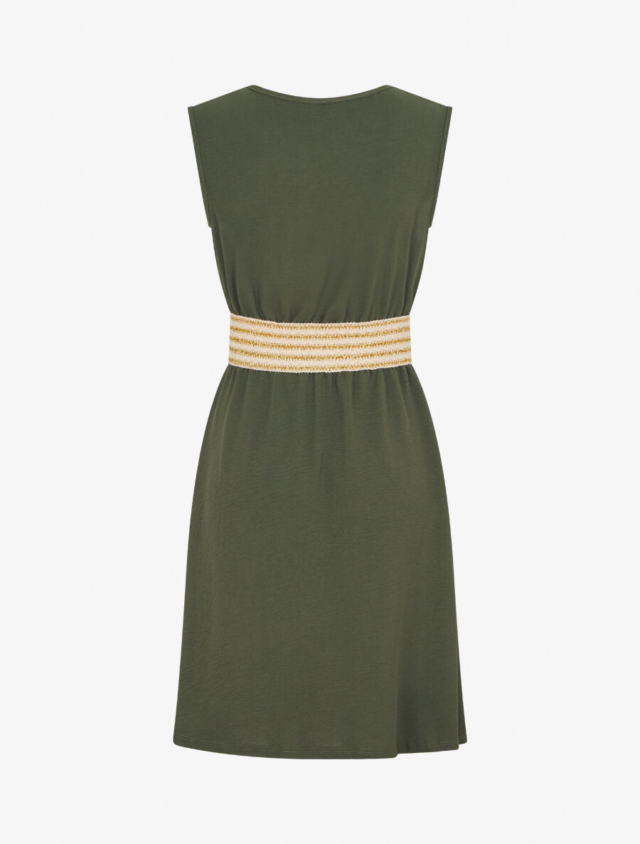 Robe unie à bande élastiquée - Kaki - 2