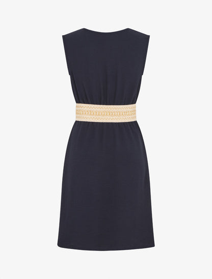 Robe unie à bande élastiquée irisée - Marine - 2