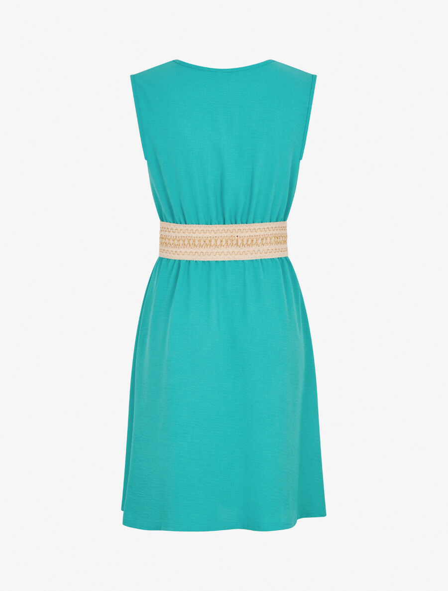 Robe unie à bande élastiquée irisée - Turquoise - 2