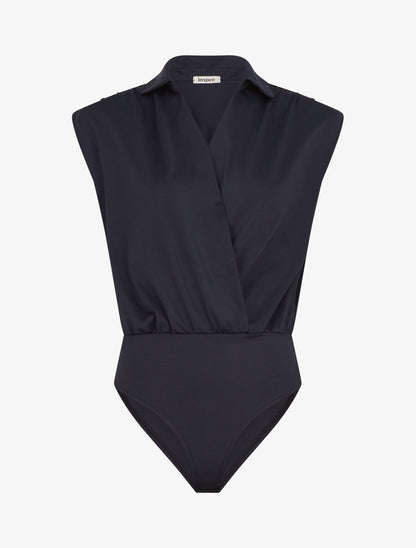 Body uni à col cache-coeur - Marine - 4