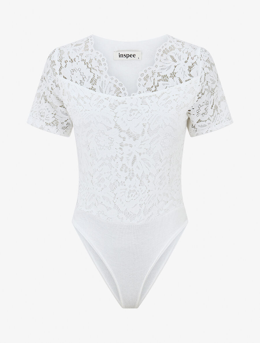 Body en dentelle manches courtes - Blanc - 1