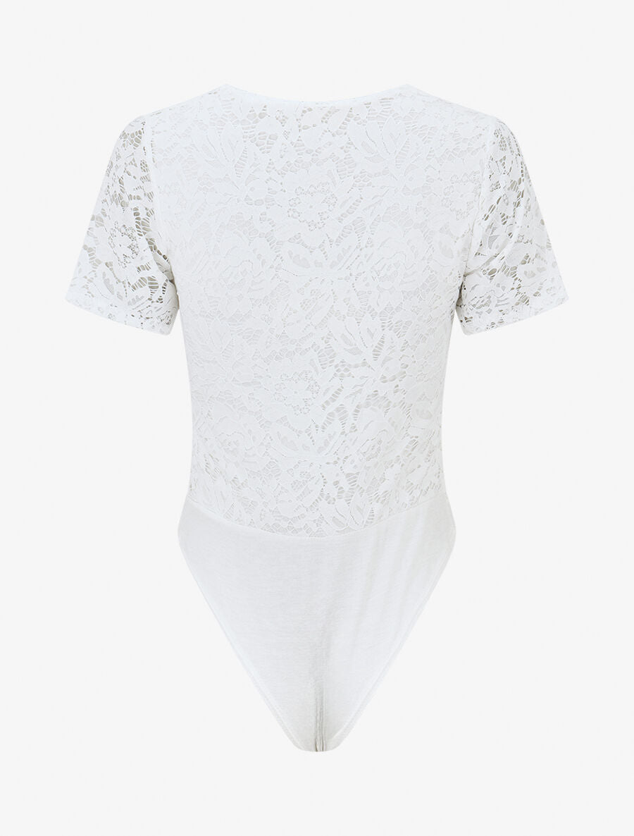 Body en dentelle manches courtes - Blanc - 2
