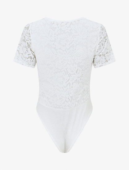 Body en dentelle manches courtes - Blanc - 2