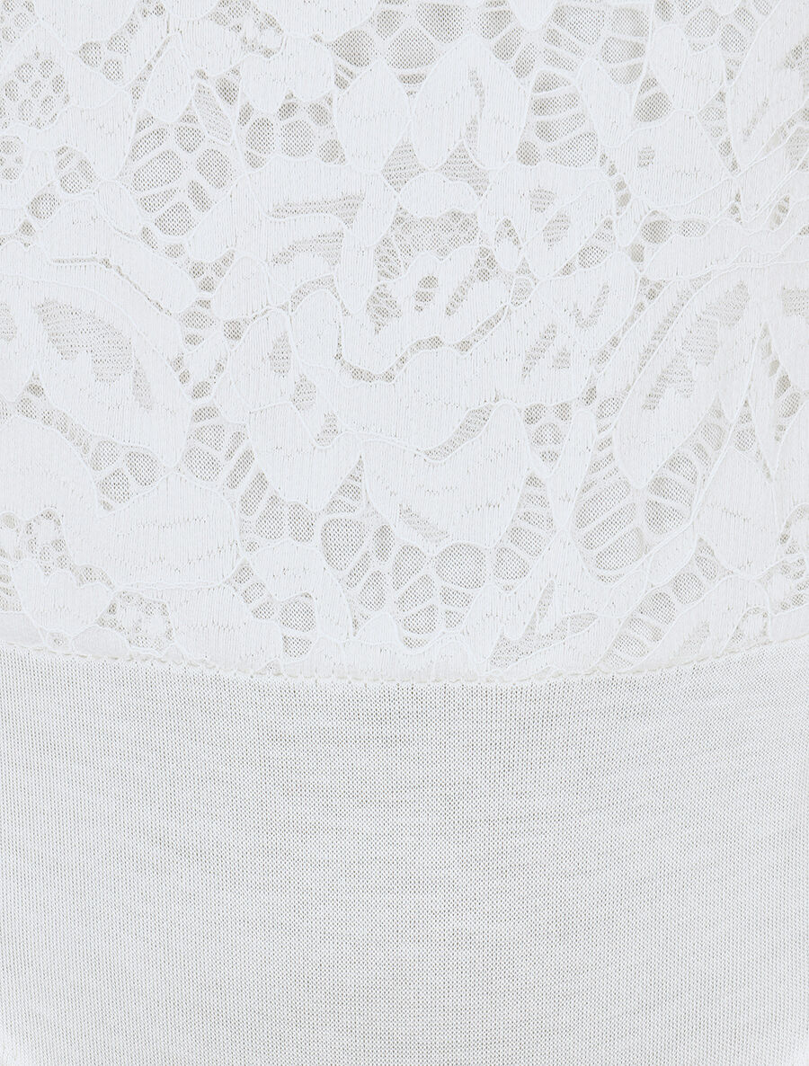 Body en dentelle manches courtes - Blanc - 3